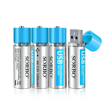 1/2pcs SORBO USB Polnilne Baterije, 5V AA 1200mAh Litij-li-polymer Baterija Litij-RoHS CE nadzor temperature