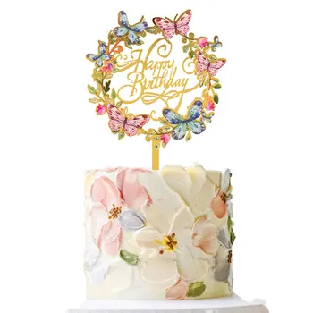 1/3Pcs Akril Ogledalo Happy Birthday Cake Pokrivalo Cvetje Metulj Torto Dekoracijo Doma Rojstni dan Dobave Dekor