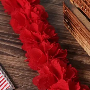1 Dvorišče Rdeče Šifon 3D Cvetje Čipke Trim Nevesta je Poročna Obleka, Obleke, Klobuk Ročno izdelani Okraski, Aplicirano Šivanje Obrti Odlikovanja