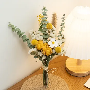 1 Kup Mini Konzervirane Cvetje Bombaž Naravno Posušeni Listi Pampe Travo Marjetica, Sončnica Šopke Poroka Dekoracija