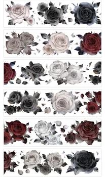 10m Roll Črne, Rdeče Bele Vrtnice Cvet Pet Washi Tape Diy Kartico Izdelavo Dekorativne Nalepke