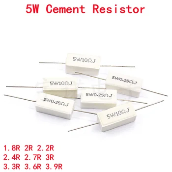 10pcs 5W 5% Cementa Upor Moč, Odpornost 1.8 R 2R 2.2 R 2.4 R 2.7 R 3R 3.3 R 3.6 R 3.9 R 1.8 2 2.2 2.4 2.7 3 3.3 3.6 3.9 ohm