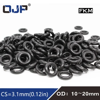 10PCS/veliko Fluora gume Obroč Black FKM O ring Seal CS:3.1 mm OD10/11/12/13/14/15/16/17/18/19/20 mm Gume O-Tesnilo Tesnilo Tesnilo
