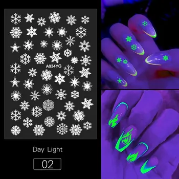 1pcs 3D Vesel Božič Svetlobne Nalepke za Nohte Fluorescentna Božič Pozimi Drsnikov za Nohte Čare Žareti v Temno Manikura Decals