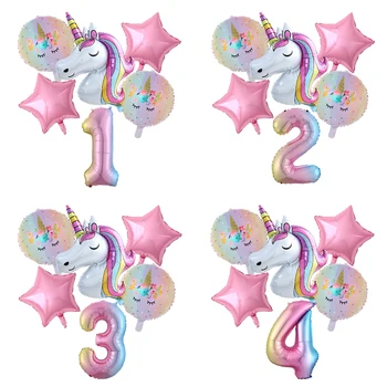 1Set Rainbow Unicorn Balon 30 inch Številko Folija Baloni 1. Otroci Samorog Temo Rojstni Okraski Baby Tuš Globos