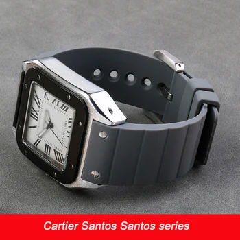 20 mm 23 mm Watch Trak Za Cartier Santos Sandoz Santos 100 Silikonski Watch Trak iz Gume, Moški in Ženske, Črna