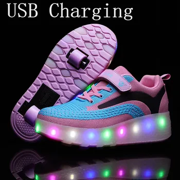 2020 Roza USB Polnjenje Moda Dekleta Fantje LED Luči Valjčni Skate Čevlji Za Otroke, Otroci Superge S Kolesi, Dve kolesi