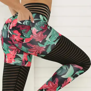 2020 Seksi Šivanje Čipke Tiskanja Ženske Dokolenke Žep Uvježbavanje Oblačila Push Up Mozaik Fitnes Legging Ženski Elastična Slim Hlače