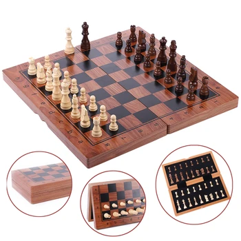 2021 Velik Magnetni Šah Postavlja Visoko Kakovost Lesena Škatla za Shranjevanje Šahovnici Z Rezervnimi Chessman Zložljiv za Potovanja Odrasle, Otroci Igre