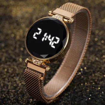 2022 Luksuzni Ženske Ure Rose Zlata iz Nerjavečega Jekla Dame ročno uro LED Digitalno uro za Ženske Elektronska Ura Reloj Mujer
