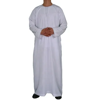 2022 Muslimanskih Modni Moški Jubba Thobe Dolg Rokav Beli Barvni Krog Vratu Islamske Arabski Tam Kaftan Moških Abaya Islamska Oblačila