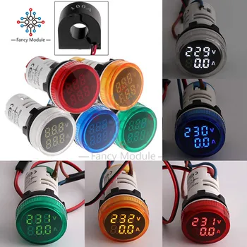 22 mm Krog Plošča Mini LED Digitalni Voltmeter Ampermeter AC 50-500V 0-100A Trenutne Napetosti Indikator Meter Volt Amp Tester Detektor