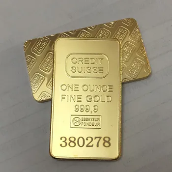 3 kos nemagnetni Kreditne Značko plemenitih kovin, Bar 1 OZ Pravi pozlačeni Ingot Suisse Značko Kovancev Z Različnimi Serijska Številka