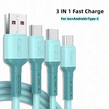 3 v 1, Micro USB Kabel Za iPhone 13 12 Pro Max Xiaomi 12 11 Huawei USB Tip C Kabel za Polnjenje Tekoče Silikona Polnilnik Žice Kabel