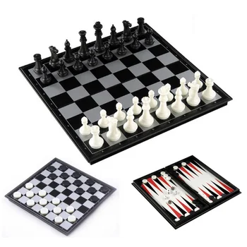 3-v-1 Šahovska garnitura Backgammon Dama Tekmo Velikost Zložljive namizna Igra, Komplet Z Magnetnim Chessborad Šahovske Figure Potovanja szachy