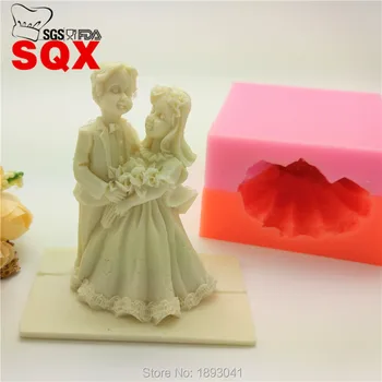 3D Ženin in Nevesta na poroko sladkarije, sladkarije smolo, silikonski kuhanje orodje DIY torta dekoraterstvo plesni LH17