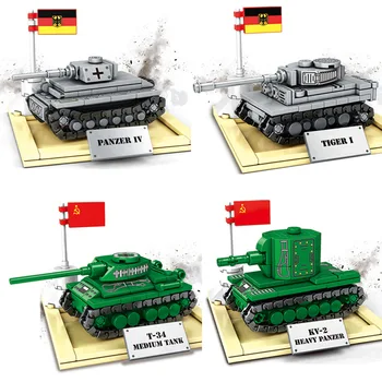 4pcs/veliko Vojaško WW2 Klasična Tank Model Gradnike Modela WW2 Vojsko Vojakov Orožje Izobraževalne Opeke Igrače za Otroke
