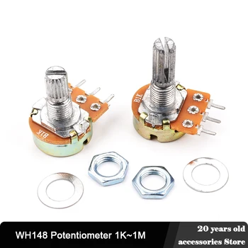 5pcs 3 pin WH148 Linearni Potenciometer spremenljivi upor potenciometer B Vrsta 1K 2K 5K 10K 20K 50K 100K 250K 500 K 1M 15 mm Gred
