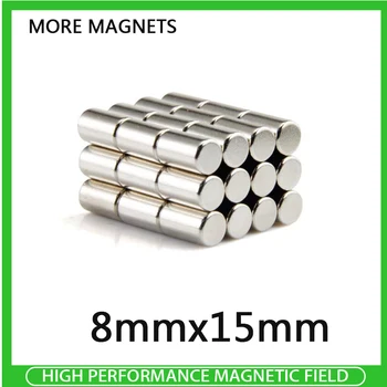 5~100 KOZARCEV 8x15mm Super Močan Močan Magnetni Magnet 8 mm x 15 mm Debele Trajne Neodymium Magnetom Okrogla Magnet 8*15 mm