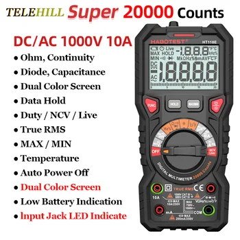 6000/20000 Šteje Digitalni Multimeter Anti-Opekline Temp Test AC DC 1000V 10A Tester Meter Ohm Hz Kapacitivnost True RMS Multitester