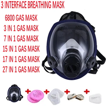 6800 Kemičnih Respirator, Plinske Maske, 3 Vrata Večnamensko Ultra Clear Tesnjenje Zaščitne Maske, Silikona, Poln Obraz Filter