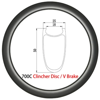 700 C 50 mm Globoko Clincher Cestno Kolo Racing Carbon Platišča Disc / V-Zavore 25 mm Širok 18 mm Notranji 16-36H Cyclocross Gramoz Kolo UD 3K 12K