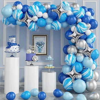 92Pcs Modra Agate Balon Arch Garland Komplet Z Srebrna Folija Kovinski Ballon Nastavite Baby Tuš Rojstni dan Dobave Poroko Dekor