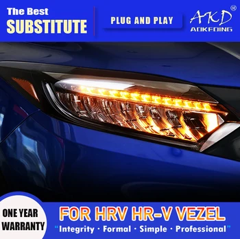 AKD Glavo Svetilka za Honda HR-V LED Smerniki 2015-2019 Žarometi SSF Vezel DRL Vključite Signal High Beam Angel Eye Objektiv Projektorja