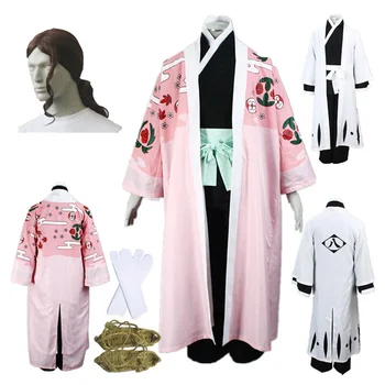 Anime Bleach cosplay 8. Oddelek Kapetan Kyoraku Shunsui Črni in beli kimono Cosplay Kostum Halloween kostumi