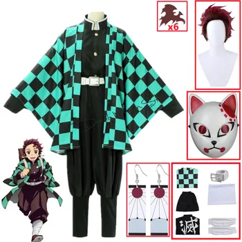 Anime Demon Slayer Kimetsu Ne Yaiba Tanjirou Kamado Cosplay Kostum Kimono Plašč Halloween Party Anime Obleko Protidopinškega