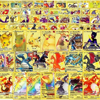 Anime Pokemon Pikachu Kartico 55PCS Zlato Folijo Kartice Izbrane Kartice TCG Krova Ne Podvaja