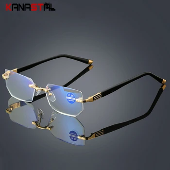 Anti Blue Ray Obravnavi Očala Ženske Dimond Rezanje Rimless Očala Moških Proti Utrujenosti Daljnovidnost Presbyopic Očala +1.5