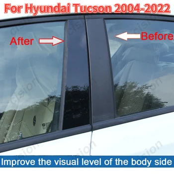 Avto Okno Vrata Stolpec B C Steber Post Kritje Trim za Hyundai Tucson 2004-2022 IX35 Ogljikovih Vlaken Črno Ogledalo Učinek PC Nalepka
