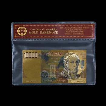 Barvita Italija 10 Tisoč Lir Bankovcev Zlato Folijo Prekrita Italija Valuti Ponarejenega Denarja s Pvc Okvir za Zbiranje