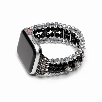 Black Luxury Manšeta Trak za Apple Watch Band iWatch Serije 7 6 SE Zapestnica za Ženske, Nakit Beaded Watchband Stretchy 41mm