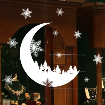 Božič Luna Gozd elektrostatično Nalepke snežinka za Stekleno Okno stenske nalepke Božič Dekorativno Oblikovanje Dekor Doma Decals