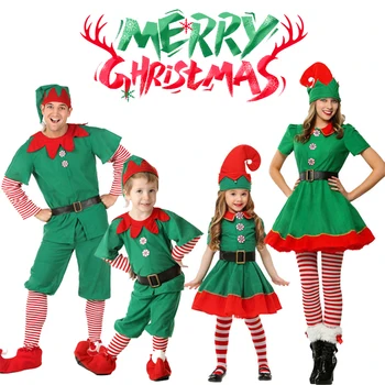 Božični Kostumi Santa Claus Cosplay Odrasle Otroke Božič Obleko Zelene Elf starši-otrok, Oblačila, Družina Novo Leto Stranka Kostum