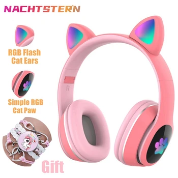 Brezžični Eardphone Luštna Mačka Ušesa Bluetooth 5.0 z Mic Več RGB razsvetljava načini Fant Dekle Stereo Glasbe casco Telefonske Slušalke