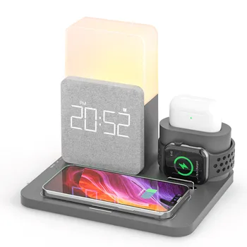 Brezžični Polnilnik baterij 3 v 1 Hitro polnilno Postajo z Digitalnim Budilka Night Light Združljiv Watch iPhone 13 AirPods Galaxy S20