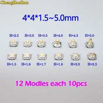 ChengHaoRan PCB Otipljivo Pritisni Gumb Preklopi 4x4 Mikro Stikalo 4*4*1.5/1.6/1.7/1.8/2/2.3/2.5/3/3.5/4/4.3/5 mm Taktni mini stikalo,