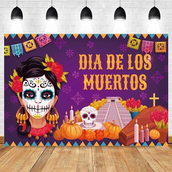 Dan Mrtvih Ozadje Mehiške Lobanje Okostje Fotografija Ozadje Dia DE Los Muertos Obleka-up Party Fiesta Dekor Plakat