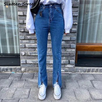 Denim Jeans Femme Modi Retro Visoka Vitka Hlače Ženske Y2k Estetske Korejski Hlače Slog Ženski Split Strani Design 2021
