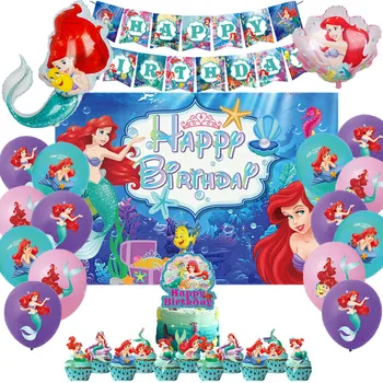 Disney Princesa Morska Deklica Ariel Baloni Dekle Rojstni Dan Happy Birthday Banner Torto Toppers Folija Baloni, Dekoracija Dobave