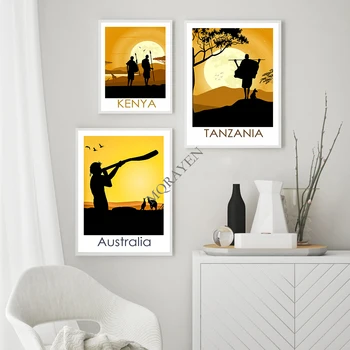 Domorodcev Keniji, Tanzaniji, Avstralija.Platno Slikarstvo Plakat Potovanja Tiskanje Slik Severni Sij Wall Art Krajine Soba Dekor