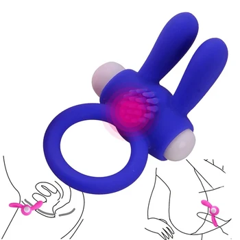 Elastični Zajec Penis Vibrator Obroč Zamudo Ejacualtion Spolnih Igrač za Moške Silikonski Petelin z vibriranjem Obroč Klitoris Spodbujanje Petelin Obroč