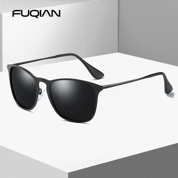 FUQIAN Moda Kovinski Polarizirana sončna Očala Moških Klasičnih Kvadratnih sončna Očala Ženske Elegantna Črna Vožnje Očala Unisex UV400