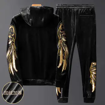 Golden Silk Šport Priložnostne Obleko korejska Različica Vitek, Pozimi Dva kosa Moške Trend