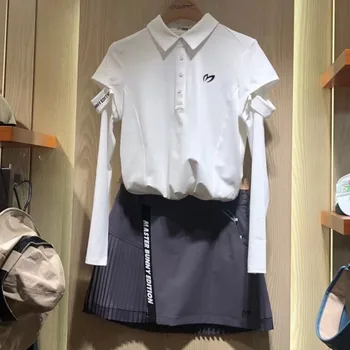 Golf Wear Ženske Dolg Rokav T-Shirt Modni Športni Tanke Polo Majica Dve Rokavi Design Ovratnik Vrh