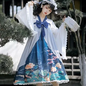 Hanfu Ženske Boljše Dnevnih Tiskanih Kitajski Prsih-dolžina Pomlad Poletje Japonski Sladkarije Lolita Slog Oblačenja