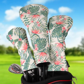 Hawaiian Slog Mehko PU Usnje Tiskanje Golf Klub Headcover 3pcs Nastavite v Paketu Voznik plovnih poteh Lesa, Hibridni Zajema